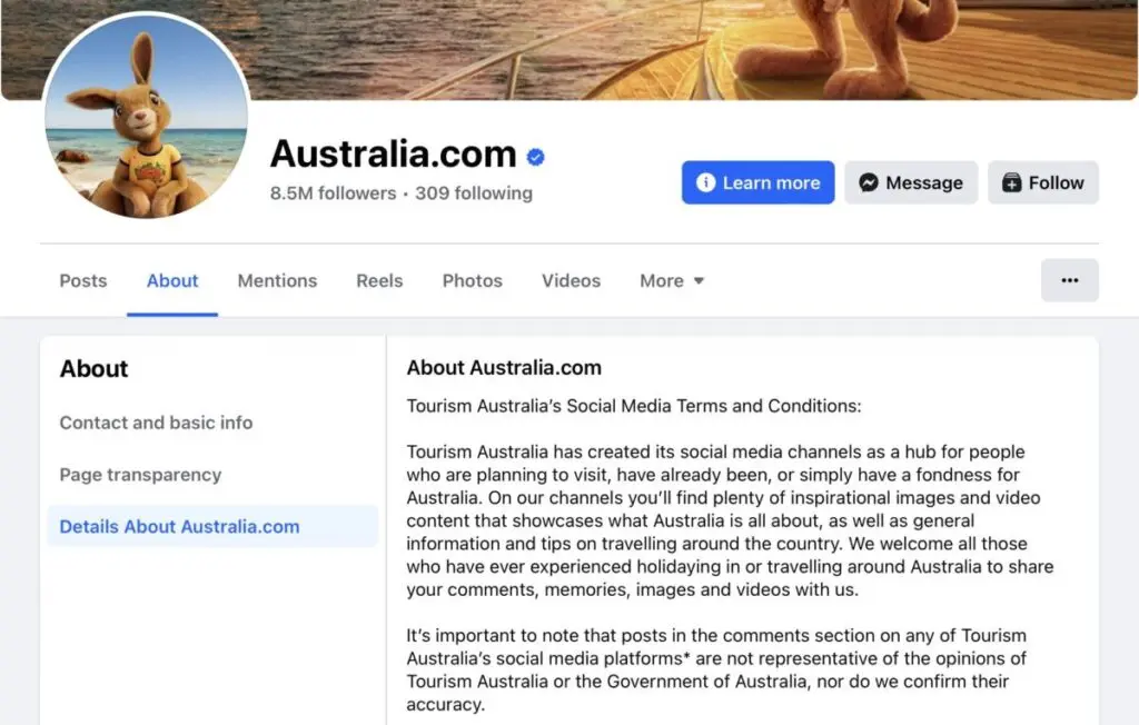 Facebook About section