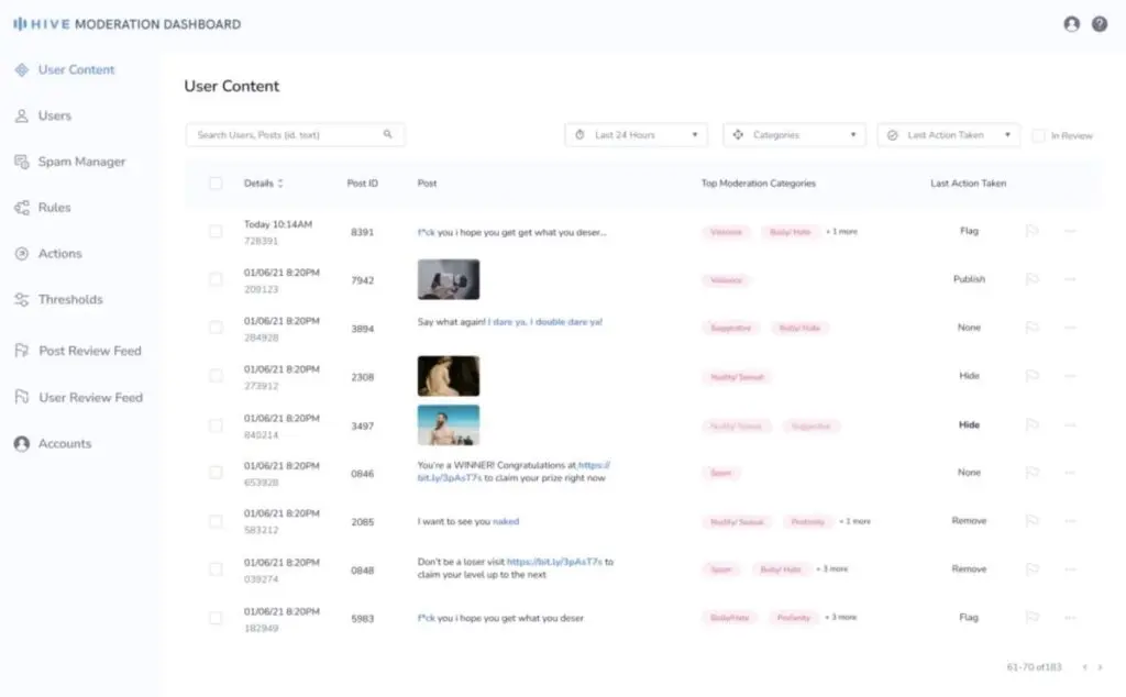 Content Moderation Hive Moderation Dashboard