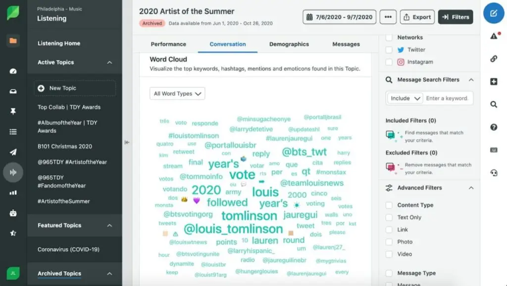 Sprout Social Word Cloud feature