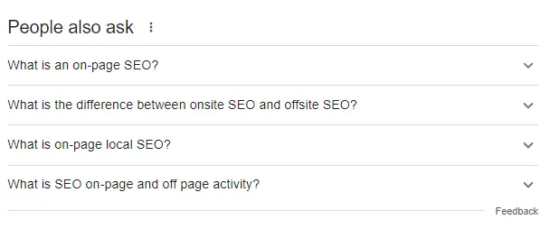People Also Ask section for on-page SEO