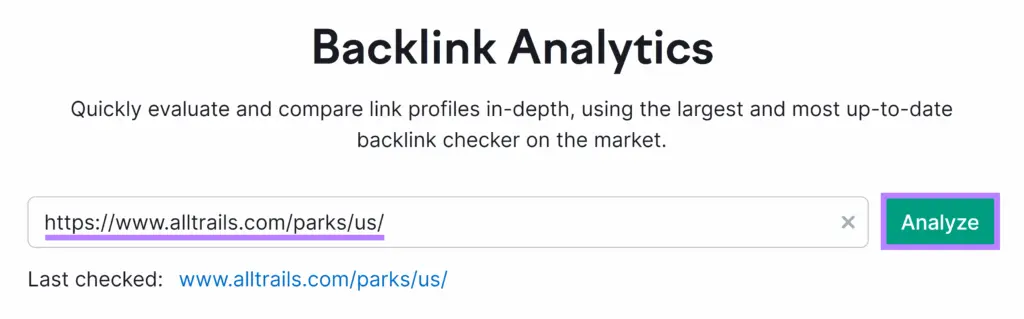 Semrush Backlink Analytics tool