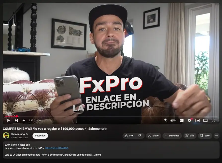 Salomundo FxPro Ad in YouTube video
