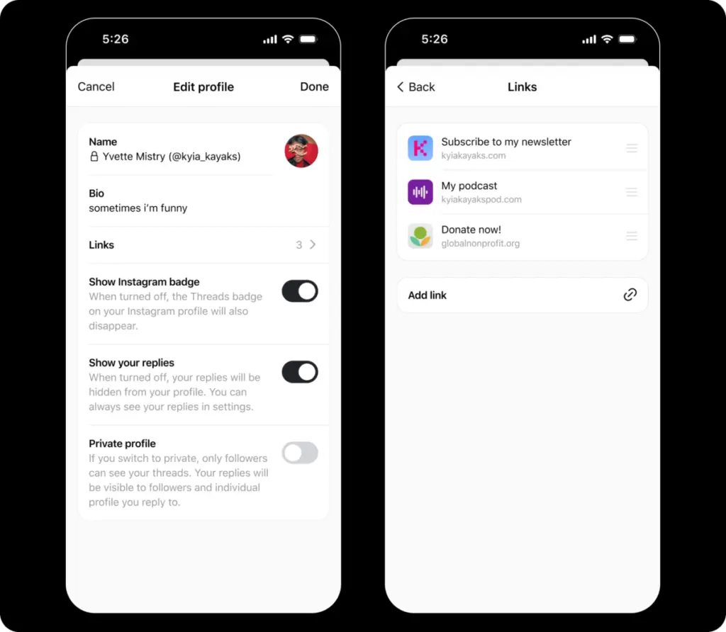 Threads Link in Bio Feature