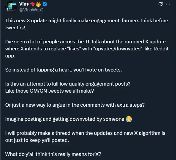 X discussions about upvotes downvotes