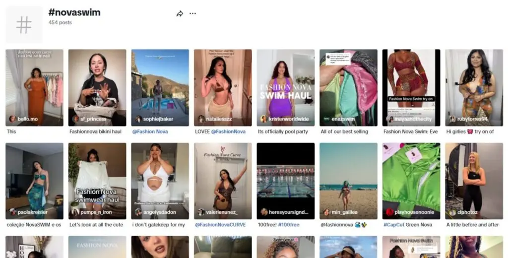 NovaSwim hashtag TikTok analysis for Fashion Nova
