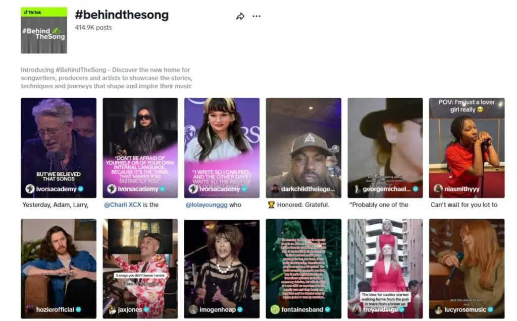 Behindthesong hashtag on TikTok