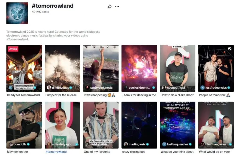 Tomorrowland Hashtag Hub TikTok