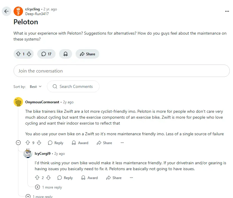 Peloton cycling subreddit post