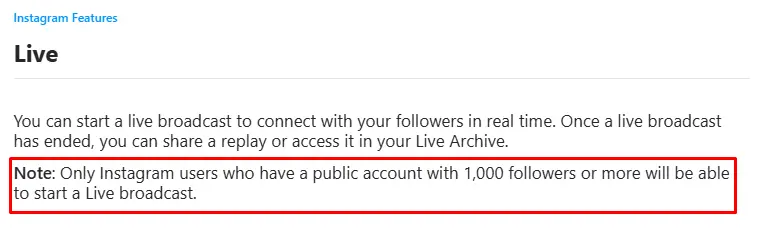 Instagram Livestream change to 1,000 followers