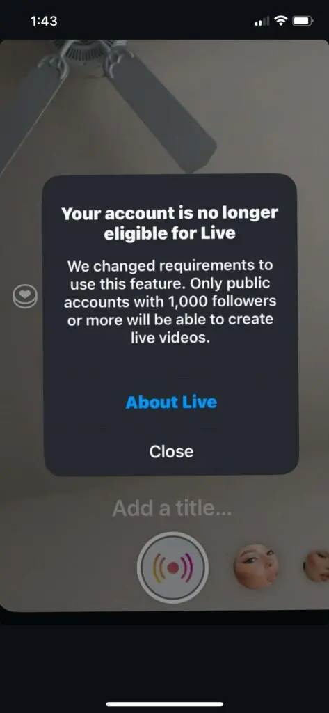 Instagram Livestreaming change screenshot