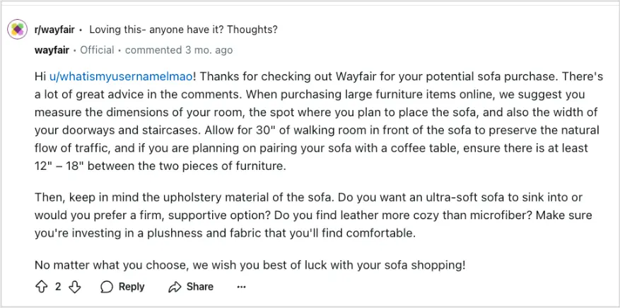 Wayfair Organic Reddit Campaign