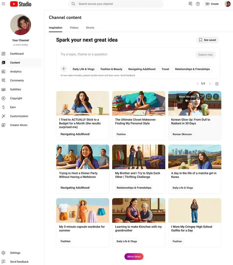 YouTube New Inspiration Tab