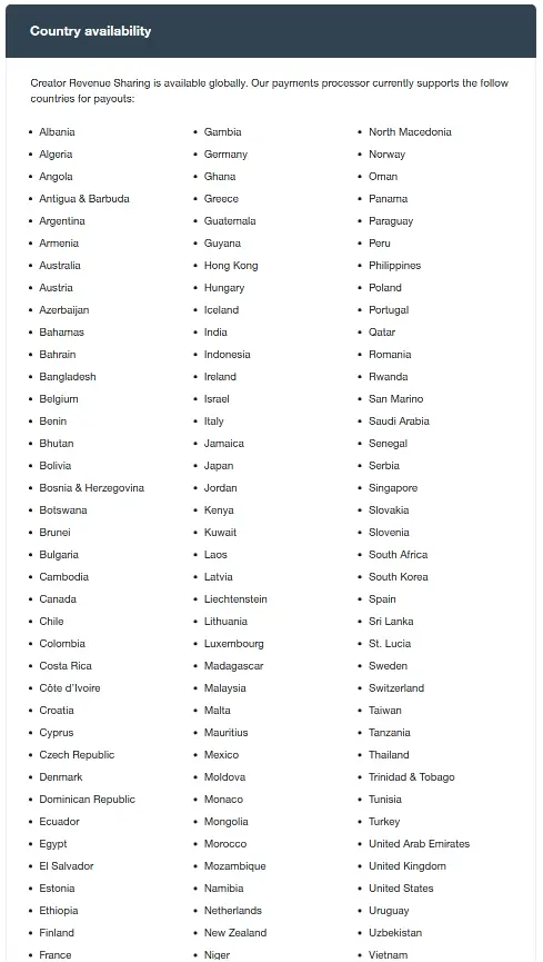 X Country Availability Monetization