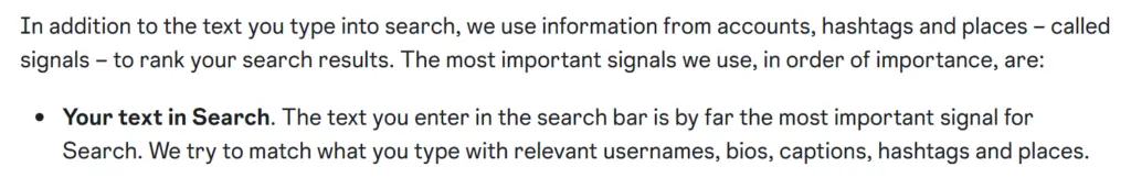 Instagram text in Search