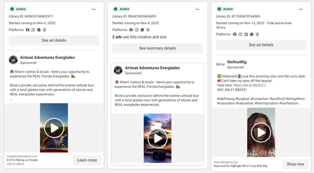 Meta Ad Library Examples