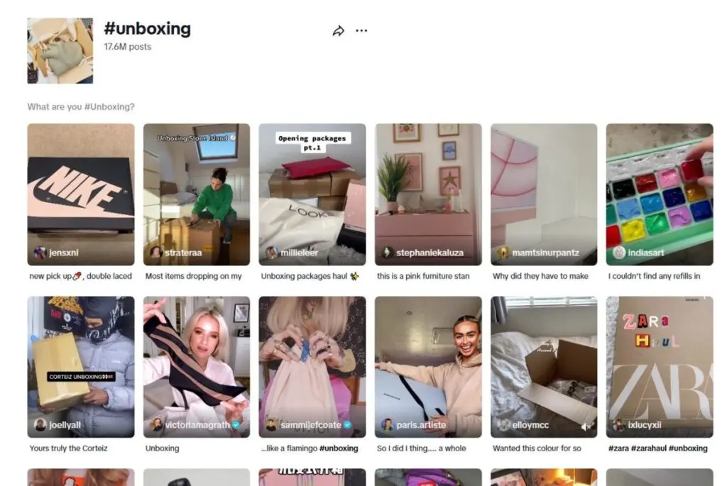 TikTok unboxing hashtag