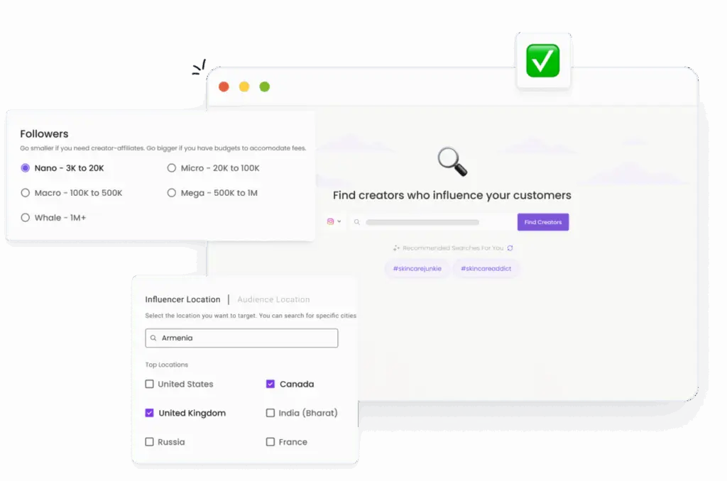 SARAL Influencer Marketing Platform Discovery Features