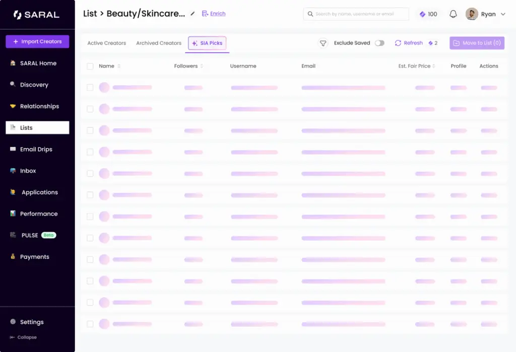 SARAL Influencer Marketing Platform AI Assistant Features
