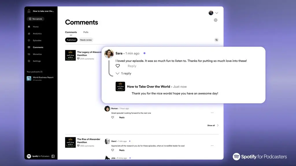 Comments dashboard spotify
