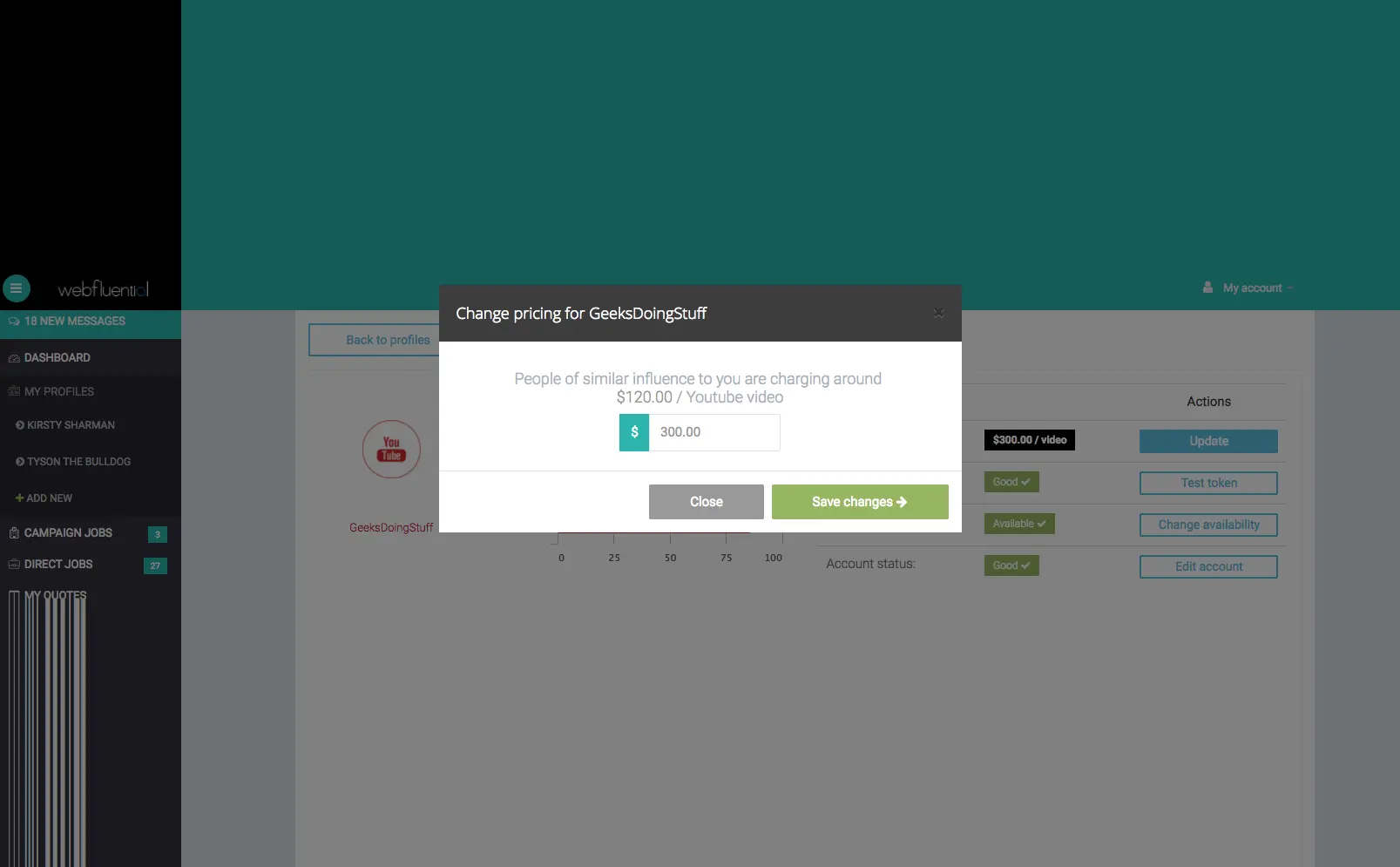 pricing recommendation webfluential