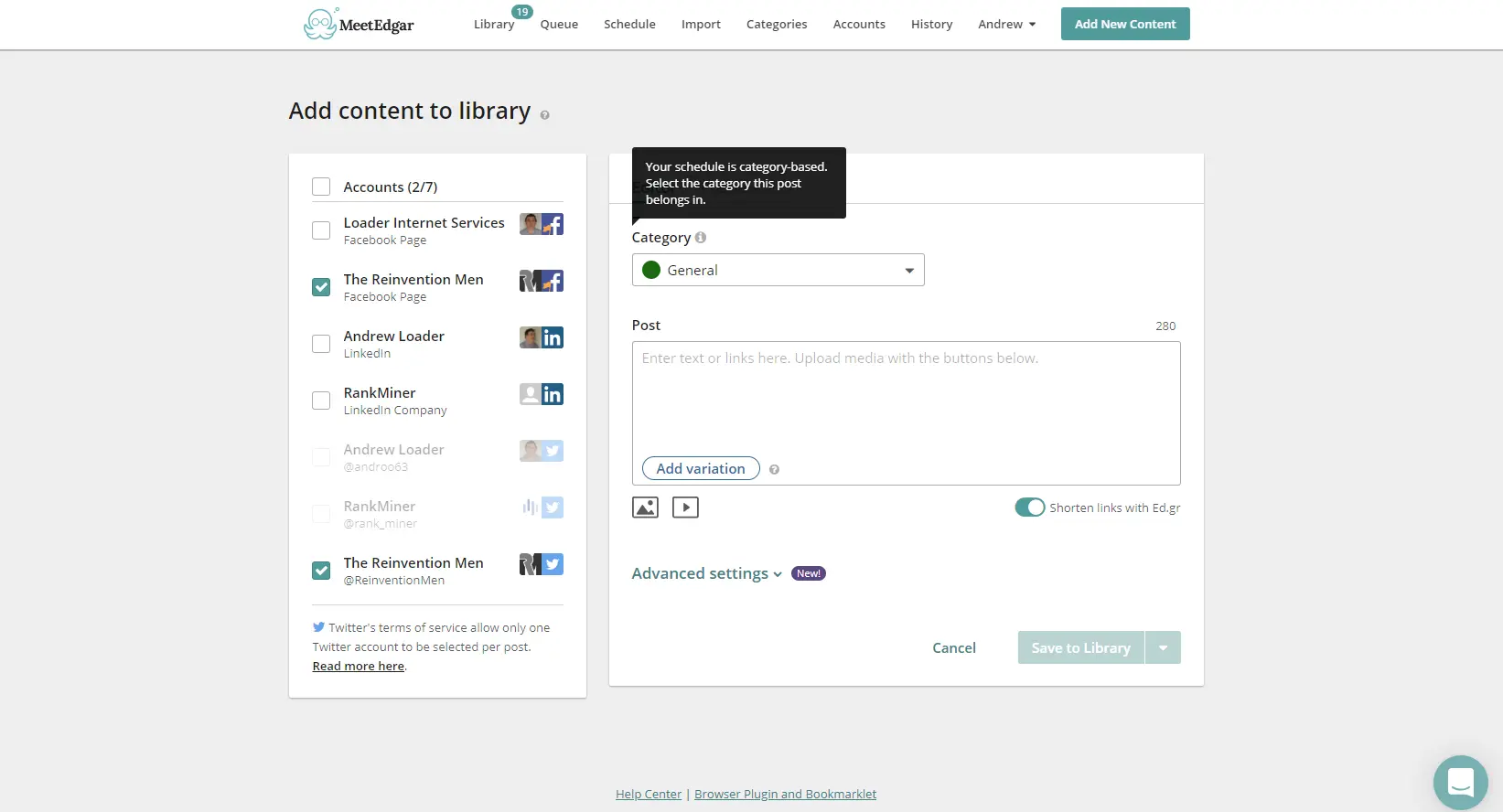 add Content to Library option