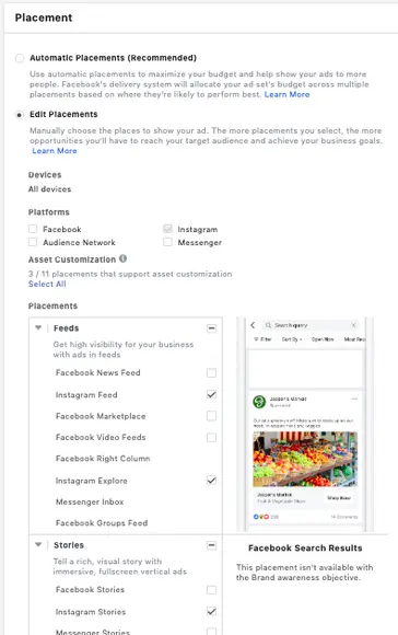 ad placement Instagram