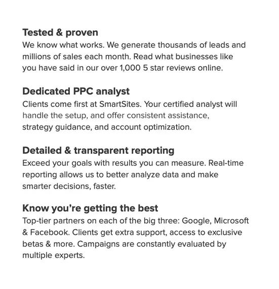 Digital Marketing Packages - Description of Benefits