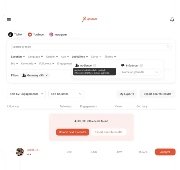 IQfluence’s Lookalike feature