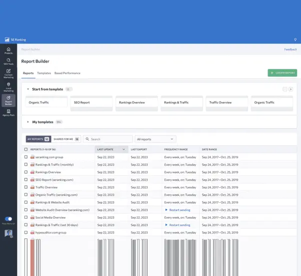 SE Ranking report builder