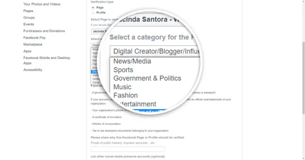 Facebook Page Category