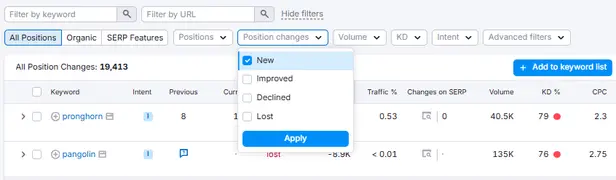Semrush filters