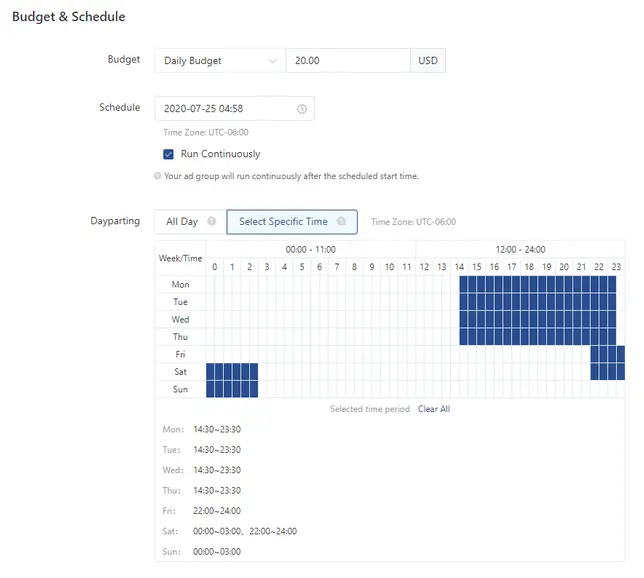 tiktok ad set Budget & Schedule 2023