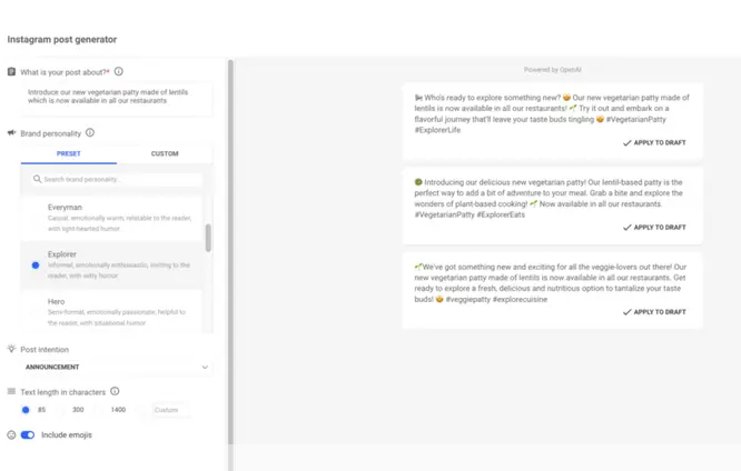 Instagram post generator
