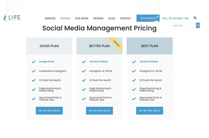 Digital Marketing Packages - LYFE Marketing SMM Example