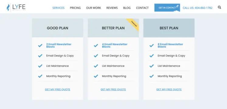 Digital Marketing Packages - LYFE Marketing Email Example