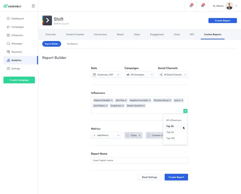 assembly analytics - report builder