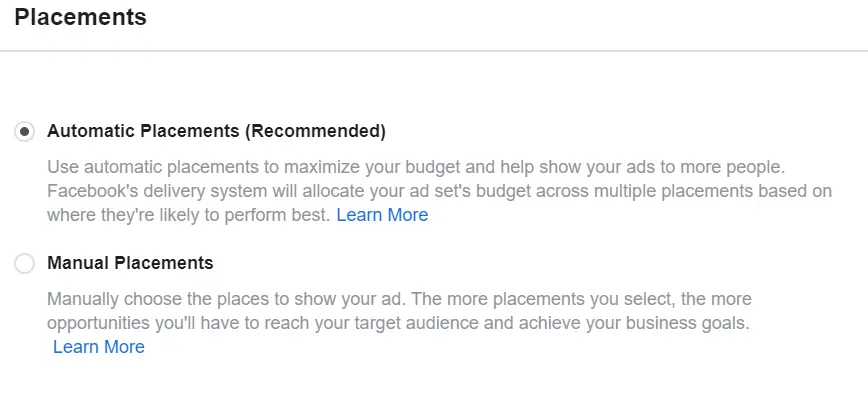 Facebook placements