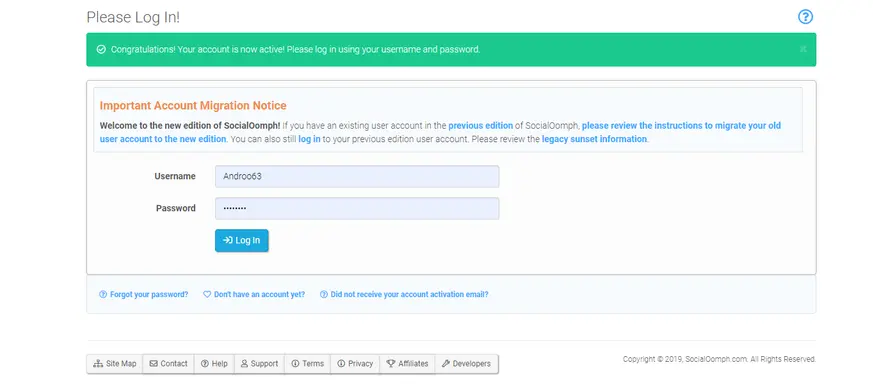 account migration / Socialoomph