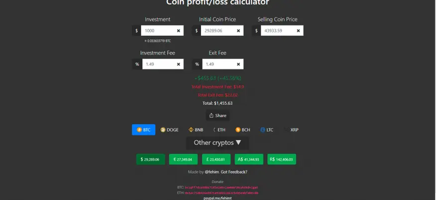 Coin Profit and Loss Calculator