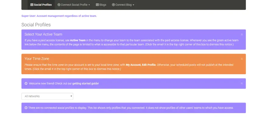 Social Profiles page / Socialoomph