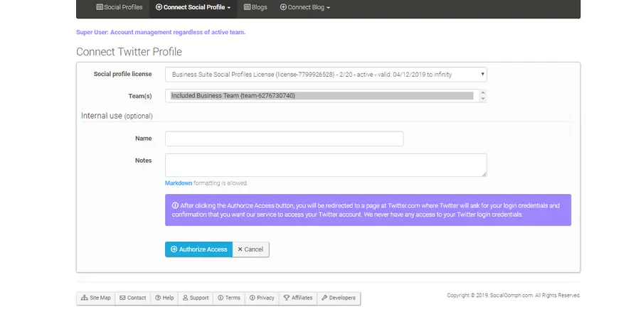 Socialoomph connect Twitter accounts