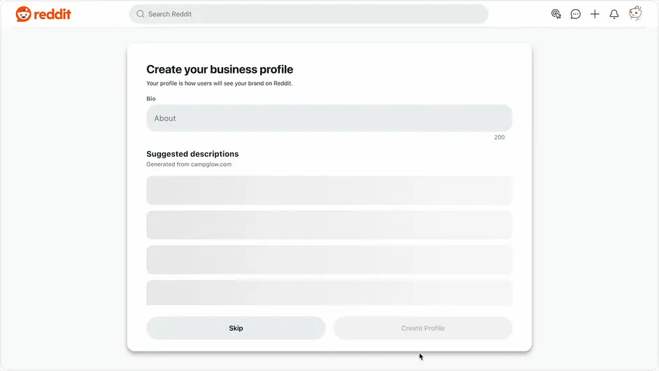 Reddit AI business profile tool creation